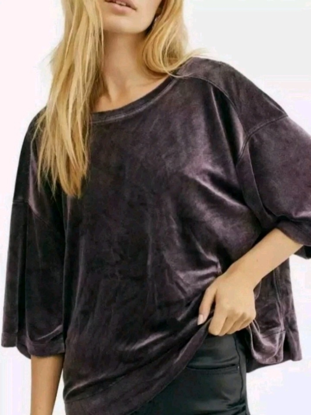 Free People Oversized Velvet Tee in Deep Plum